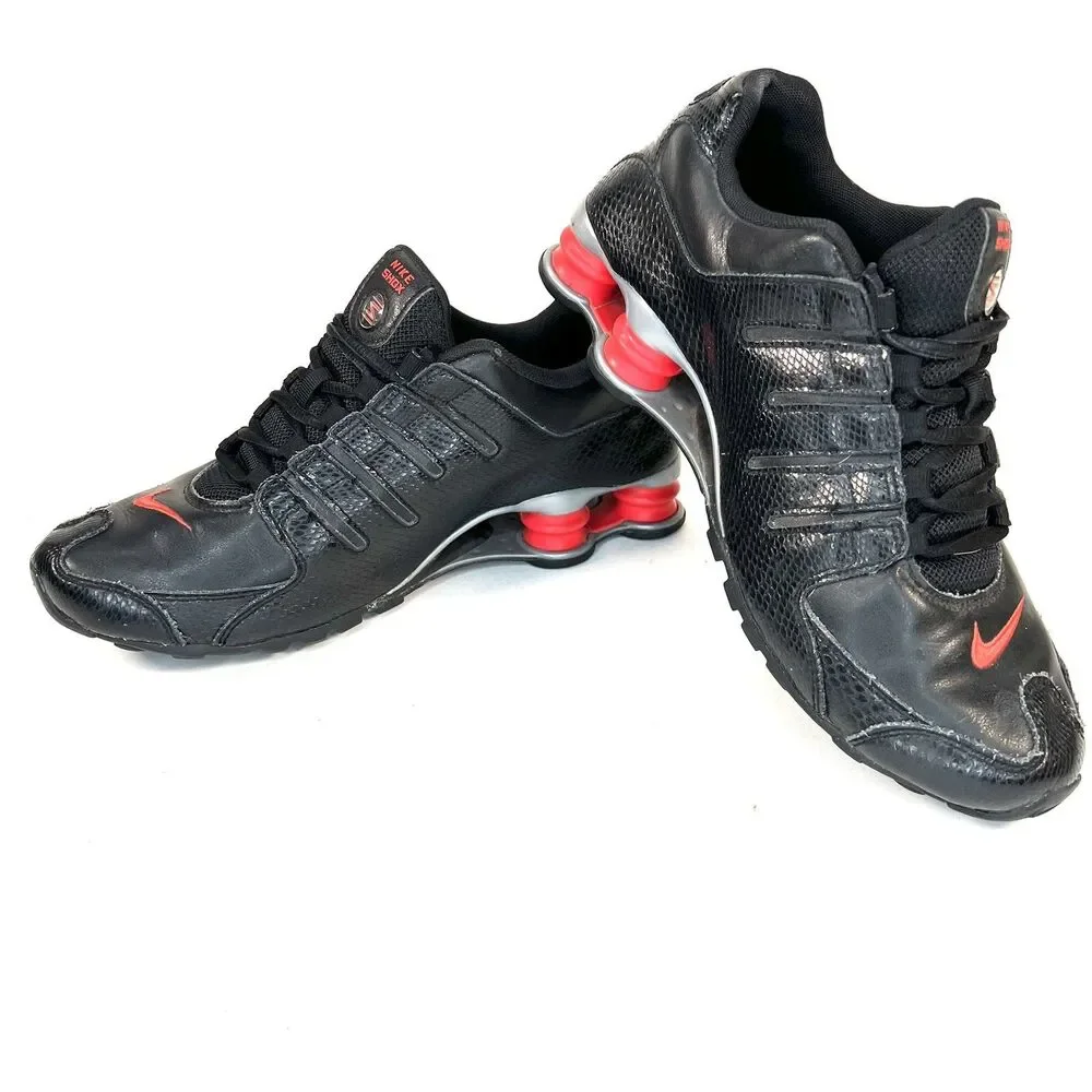 NIKE Womens Size 10 Shox NZ Black Snakeskin Leather with Red 2012 488312-017